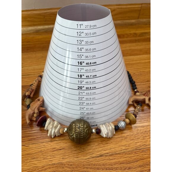 Vintage Safari Animal Themed Beaded Necklace With Brass Sphere Pendant Fetish - Picture 2 of 6